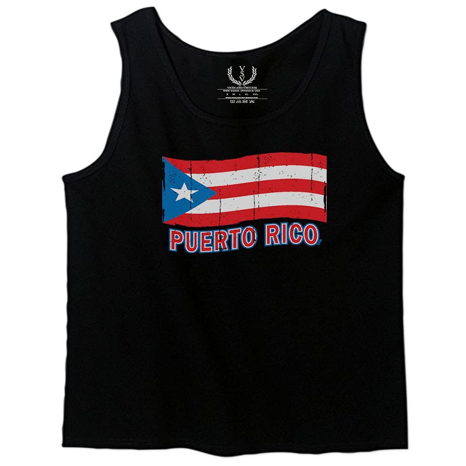 0037 Bandera Puerto Rico Flag Boricua Puerto Rican Nuyorican Pride Men's Tank Top (Black, Small)