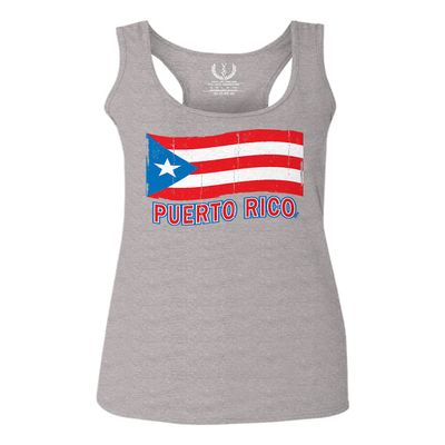 0037 Bandera Puerto Rico Flag Boricua Puerto Rican Nuyorican Pride Women's Tank Top Racerback (Light Gray Small)