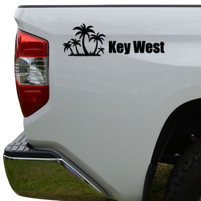 Key West Florida Palm Trees Die Cut Vinyl Decal Sticker For Car Truck Motorcycle Window Bumper Wall Decor Size- [6 inch/15 cm] Wide Color- Matte Black
