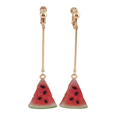 Grace Jun Watermelon Shape Clip on Earrings No Pierced for Women Party Fashion Enamel Cuff Earrings (d1)