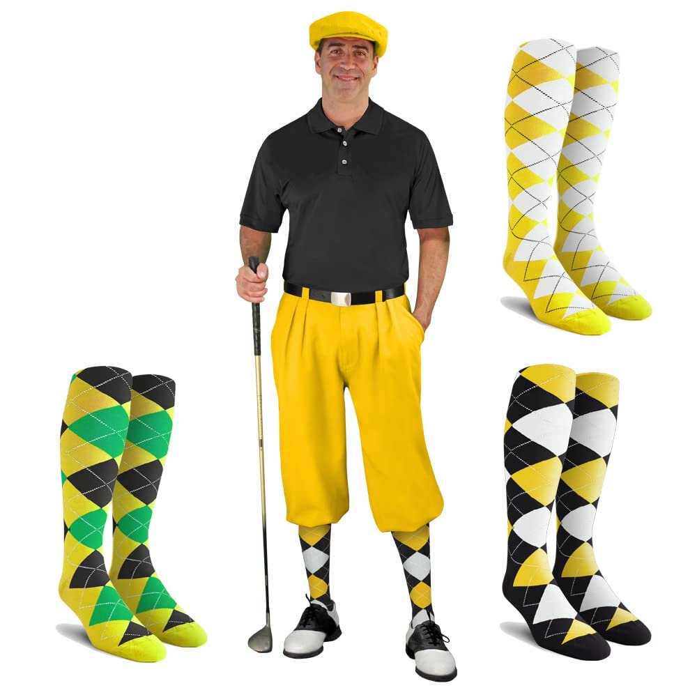 Golf Knickers Mens Albatross Golf Outfit - Yellow - Golf Cap, 3 Argyle Socks - Size 42