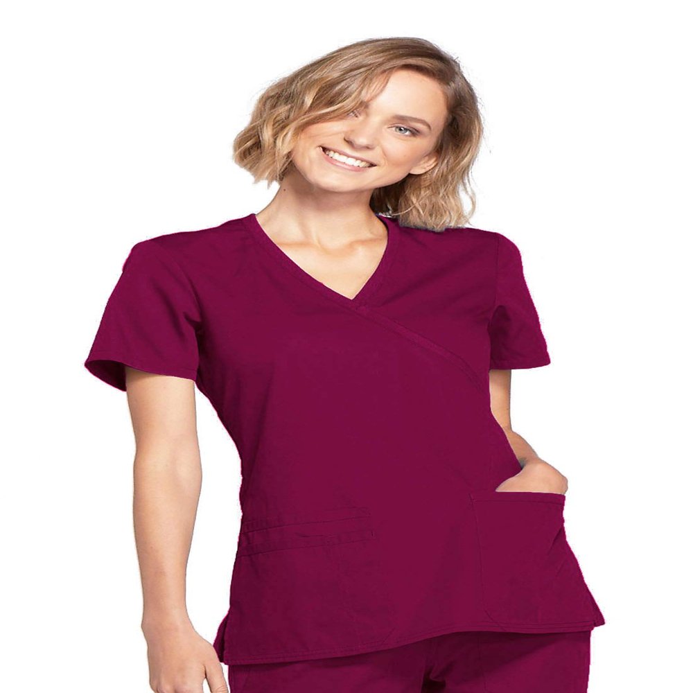 CHEROKEE womens Workwear Core Stretch Mock Wrap Shirt Medical Scrubs, Wine, XXXXX-Large US