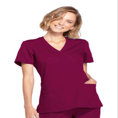 Cherokee Women's Workwear Core Stretch Mock Wrap Scrubs Shirt, Wine, XX-Large
