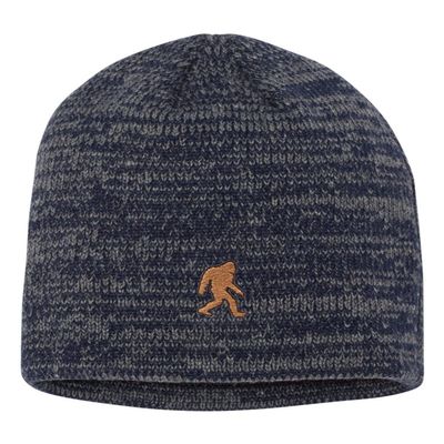 Go All Out One Size Navy/Dark Grey Marled Bigfoot Sasquatch Embroidered Knit Beanie Cap