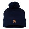 Go All Out One Size Navy Pom Bigfoot Sasquatch Embroidered Knit Beanie Pom Cap view 1