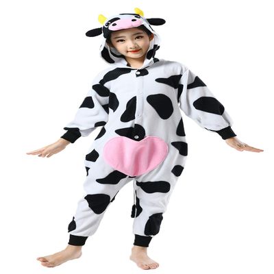 CANASOUR Kids Cow Onesie Farm Animal Halloween Cosplay Costume for 10-12 Years Girls Unisex Outfuit One Piece Hooded Soft Pajamas Party Boys Suit (10 Years, Cow)