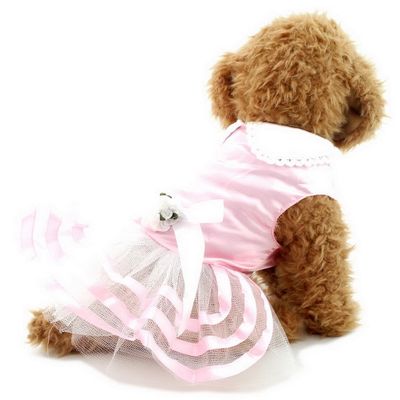 Ranphy Small Dog Cat Tutu Dress Princess Lace Skirt Yorkie Clothes for Female,Satin TiePink,Summer Shirt Navy Stripes Pink S