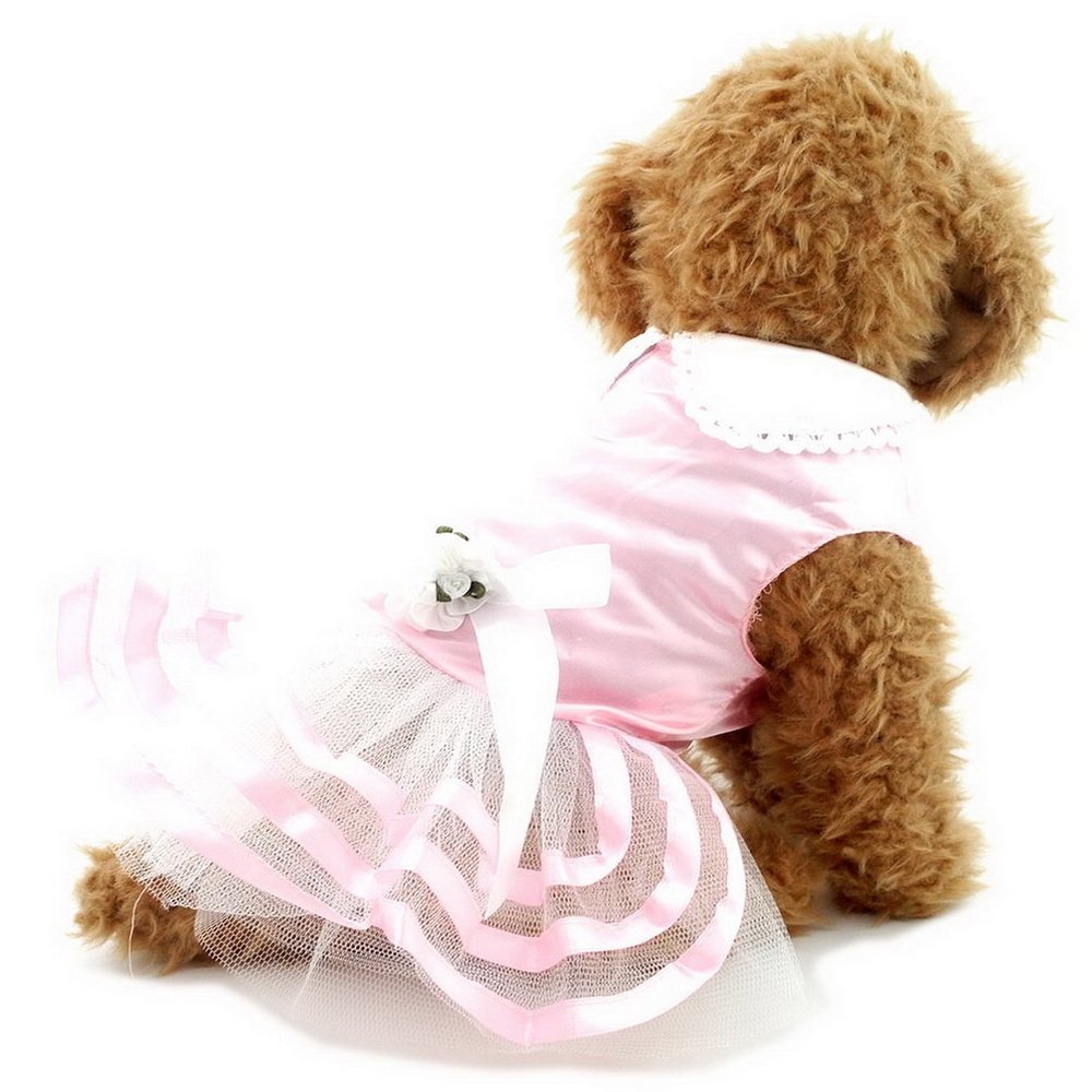 Ranphy Small Dog Cat Tutu Dress Princess Lace Skirt Yorkie Clothes for Female,Satin TiePink,Summer Shirt Navy Stripes Pink S