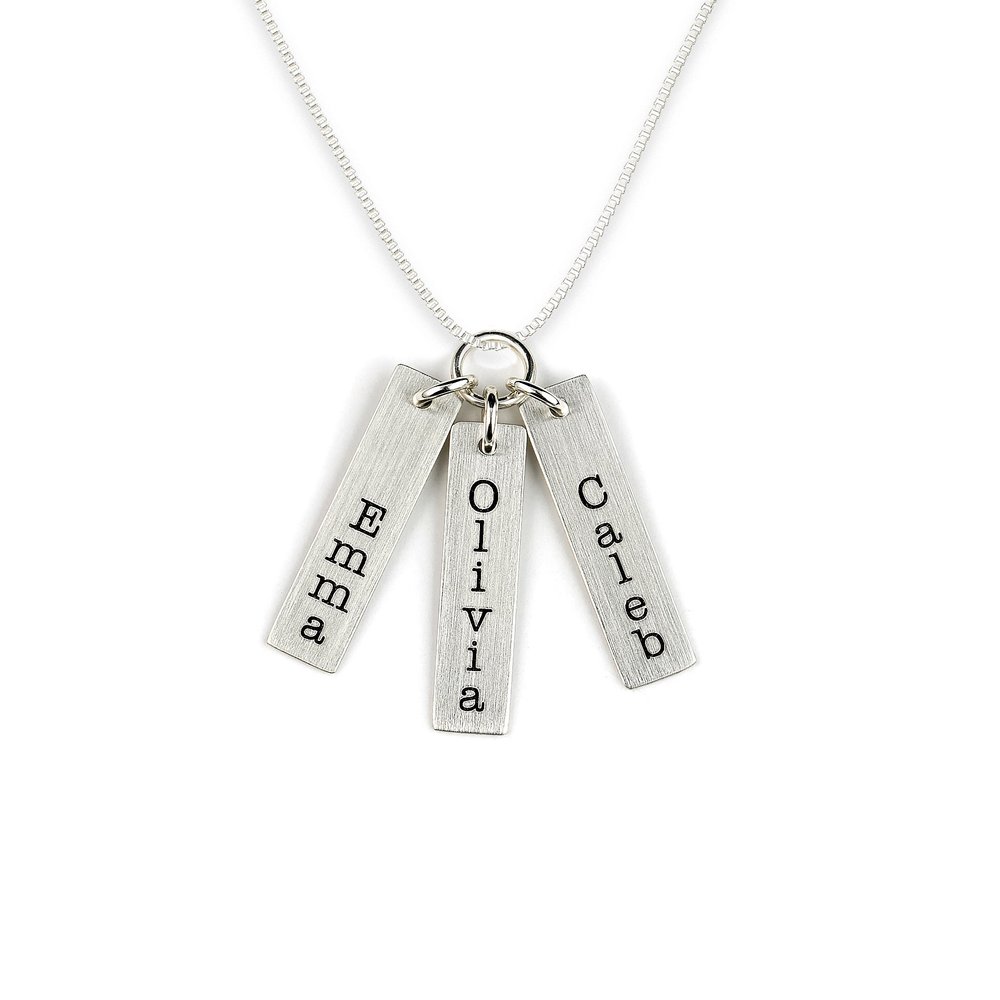 Three Bar Sterling Silver Personalized Necklace. Includes 3 Customizable Name Charms and your Choice of Sterling Silver Chain. Gifts for Her, Mom, Wife, Girlfriend