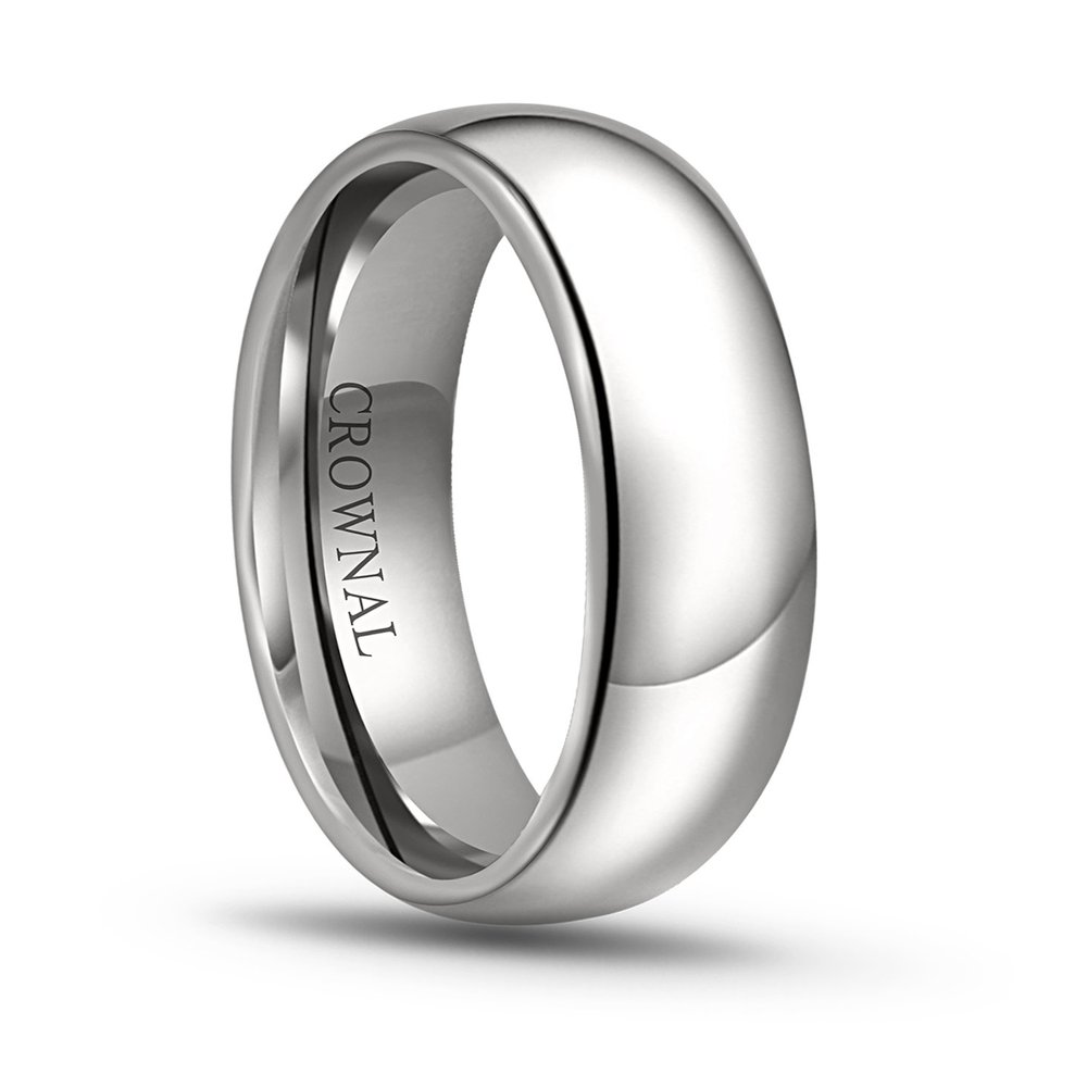 CROWNAL 1mm 2mm 3mm 4mm 5mm 6mm 7mm 8mm Tungsten White/Yellow Gold/Rose Gold Plated Wedding Band Ring Men Women Plain Dome Polished Comfort Fit Size 3 to 17(White 6mm,15.5)