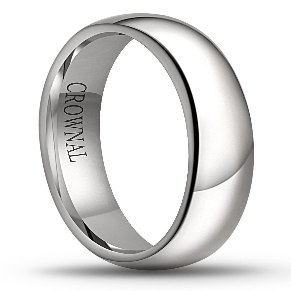 CROWNAL 1mm 2mm 3mm 4mm 5mm 6mm 7mm 8mm Tungsten White/Yellow Gold/Rose Gold Plated Wedding Band Ring Men Women Plain Dome Polished Comfort Fit Size 3 to 17(White 4mm,9)