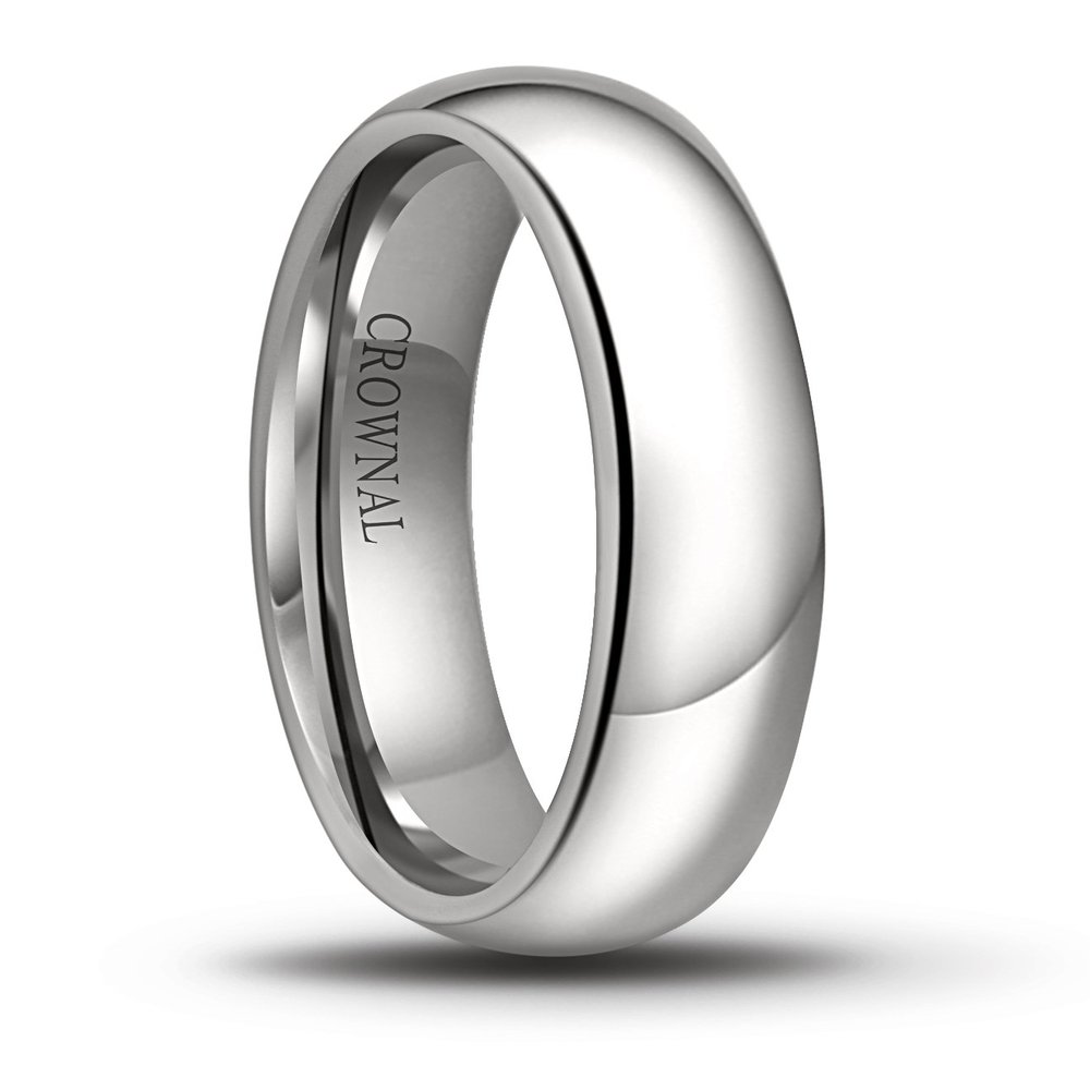 CROWNAL 1mm 2mm 3mm 4mm 5mm 6mm 7mm 8mm Tungsten White/Yellow Gold/Rose Gold Plated Wedding Band Ring Men Women Plain Dome Polished Comfort Fit Size 3 to 17(White 5mm,5.5)