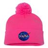 Go All Out One Size Neon Pink Pom NASA Insignia Logo Embroidered Knit Beanie Pom Cap view 1