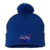One Size Royal Pom NASA Insignia Logo Embroidered Knit Beanie Pom Cap view 1