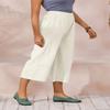 Womens Cotton Cropped Pants Loose Fit Wide Leg Capri Casual Plus Size Elastic Waist Trousers White 3XL view 2