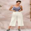 Womens Cotton Cropped Pants Loose Fit Wide Leg Capri Casual Plus Size Elastic Waist Trousers White 3XL view 4