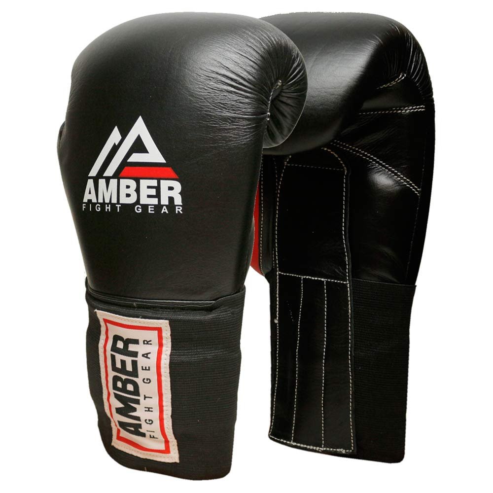 MFG Professional Hook and Loop Leather Training Boxing Gloves MMA Kickboxing Training Sparring Punching Bag Gloves Black 16oz
