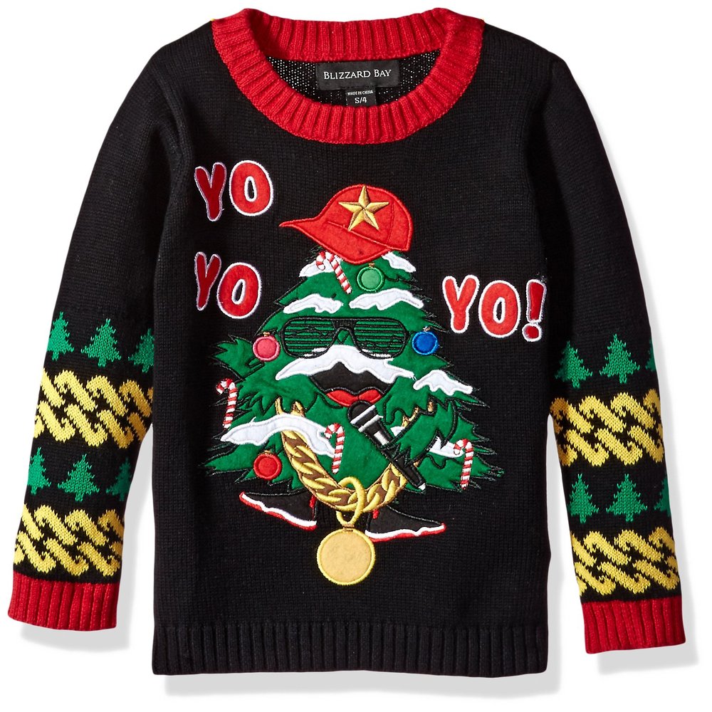 Blizzard Bay Boys Ugly Christmas Sweater Santa, Black Combo, 6 L