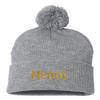 Go All Out One Size Heather Grey Pom Henny Embroidered Knit Beanie Pom Cap view 1
