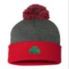 Go All Out One Size Dark Heather Grey/red Pom Shamrock St. Patrick's Day Embroidered Knit Beanie Pom Cap view 1