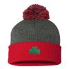 Go All Out One Size Dark Heather Grey/red Pom Shamrock St. Patrick's Day Embroidered Knit Beanie Pom Cap view 2