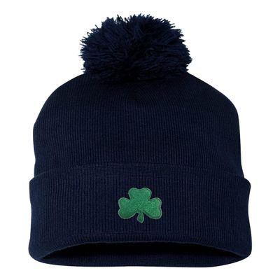 Go All Out One Size Navy Pom Shamrock St. Patrick's Day Embroidered Knit Beanie Pom Cap