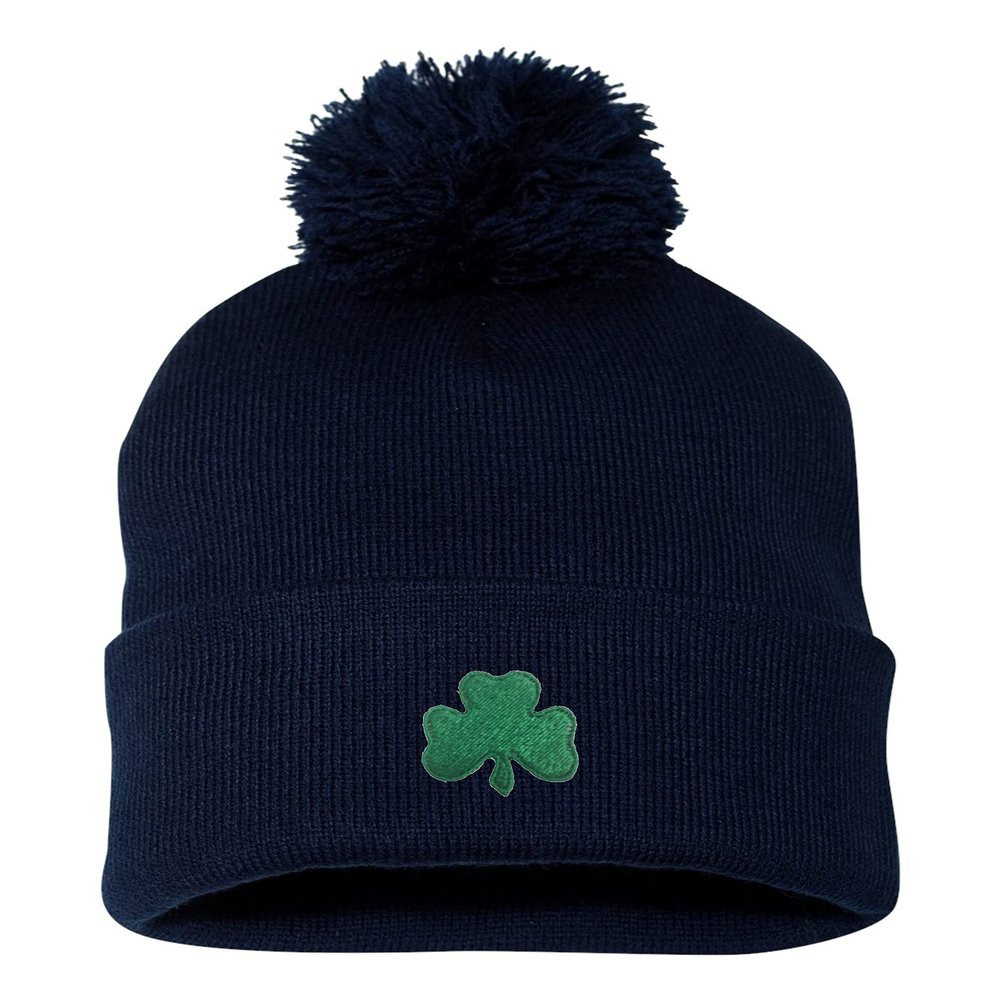 Go All Out One Size Navy Pom Shamrock St. Patrick's Day Embroidered Knit Beanie Pom Cap