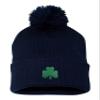 Go All Out One Size Navy Pom Shamrock St. Patrick's Day Embroidered Knit Beanie Pom Cap view 1