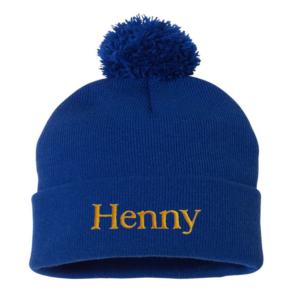 One Size Royal Pom Henny Embroidered Knit Beanie Pom Cap