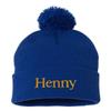One Size Royal Pom Henny Embroidered Knit Beanie Pom Cap view 1