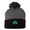 One Size Dark Heather Grey/Black Pom Shamrock St. Patrick's Day Embroidered Knit Beanie Pom Cap view 2
