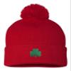 One Size Red Pom Shamrock St. Patrick's Day Embroidered Knit Beanie Pom Cap view 1
