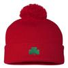 One Size Red Pom Shamrock St. Patrick's Day Embroidered Knit Beanie Pom Cap view 2