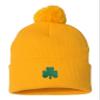 Go All Out One Size Gold Pom Shamrock St. Patrick's Day Embroidered Knit Beanie Pom Cap view 1