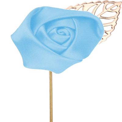 Flairs New York Gentleman's Essentials Premium Handmade Flower Lapel Pin Boutonniere (Pack of 1 Pin, Baby Blue [Rose Gold Leaf])
