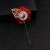 Flairs New York Gentleman's Essentials Premium Handmade Flower Lapel Pin Boutonniere (Pack of 1 Pin, Bright Red [Rose Gold Leaf]) view 4