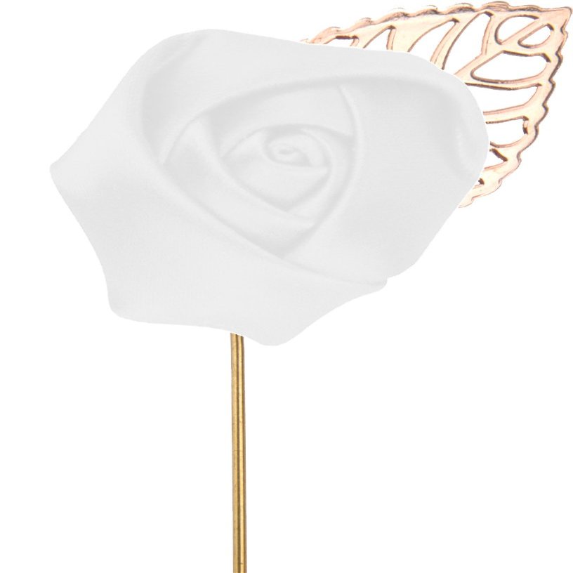 Flairs New York Gentleman's Essentials Premium Handmade Flower Lapel Pin Boutonniere (Pack of 1 Pin, Daisy White [Rose Gold Leaf])