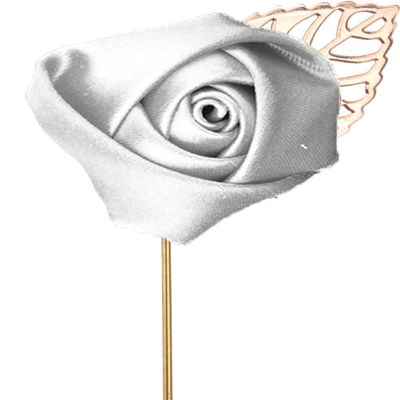 Flairs New York Gentleman's Essentials Premium Handmade Flower Lapel Pin Boutonniere (Pack of 1 Pin, Platinum Silver [Rose Gold Leaf])
