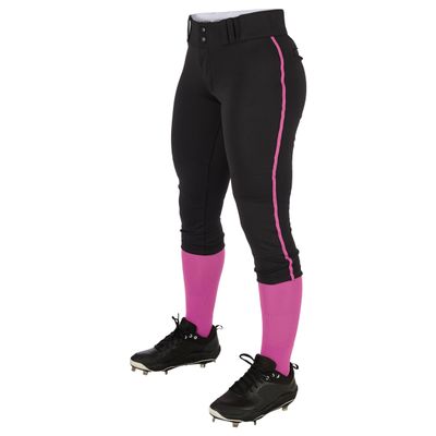 CHAMPRO boys Low-rise Youth Softball With Tournament Traditional Low Rise Pant w Braid, Black, Pink Pipe, Large US