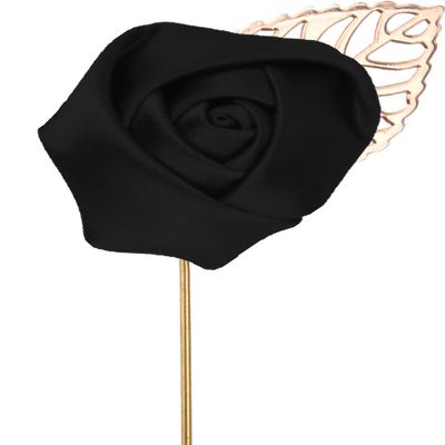 Flairs New York Gentleman's Essentials Premium Handmade Flower Lapel Pin Boutonniere (Pack of 1 Pin, Midnight Black [Rose Gold Leaf])