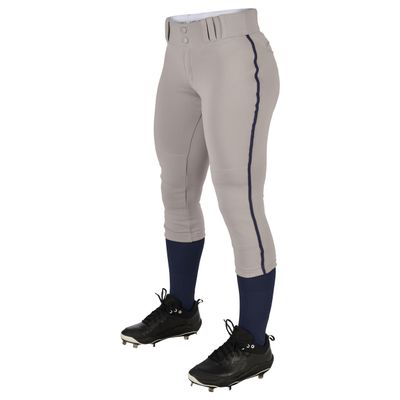 CHAMPRO womens Low-rise Youth Softball With Tournament Traditional Low Rise Pant w Braid, Grey, Navy Pipe, Medium