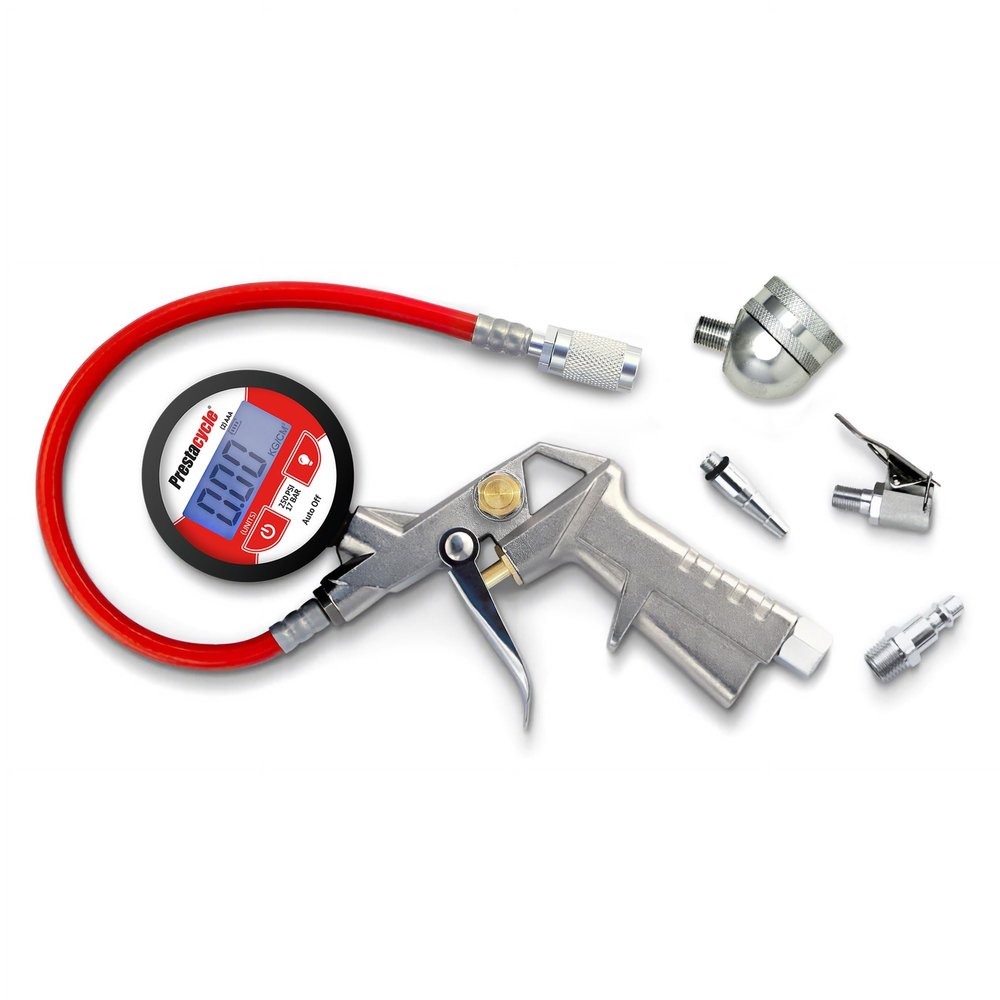 Prestaflator Digital Bicycle Tyre Inflator - Portable Digital Gauge, High Precision Presta & Schrader Air Compressor Tool, Variable-Rate Trigger, Aluminum, Tubeless Tire Inflation & Pressure Checker