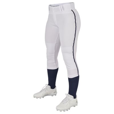 CHAMPRO Tournament Traditional Low Rise Softball Pant with Contrast-Color Braid Piping, White Navy Pipe, Large