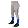 Champro Girls' Standard Tournament Low-Rise Youth Softball Pants with Braid, Grey, Royal Pipe, Small view 1