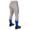 Champro Girls' Standard Tournament Low-Rise Youth Softball Pants with Braid, Grey, Royal Pipe, Small view 3