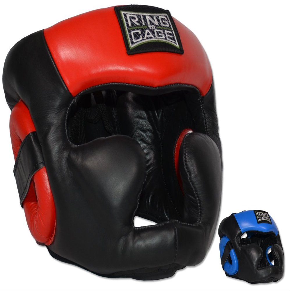 Diagonal Improved-Vision Full Face Headgear for Boxing, Muay Thai, MMA, Kickboxing (Red, X-Large)