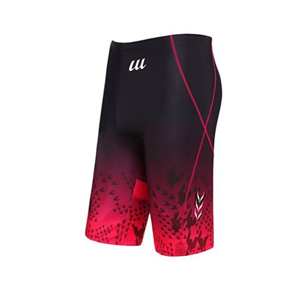 Fansino Low Waist Spa Quick-Drying Patten Male Pants Swimming Shorts Elastic Breathable Diving Trunks for men(Red-2-L)