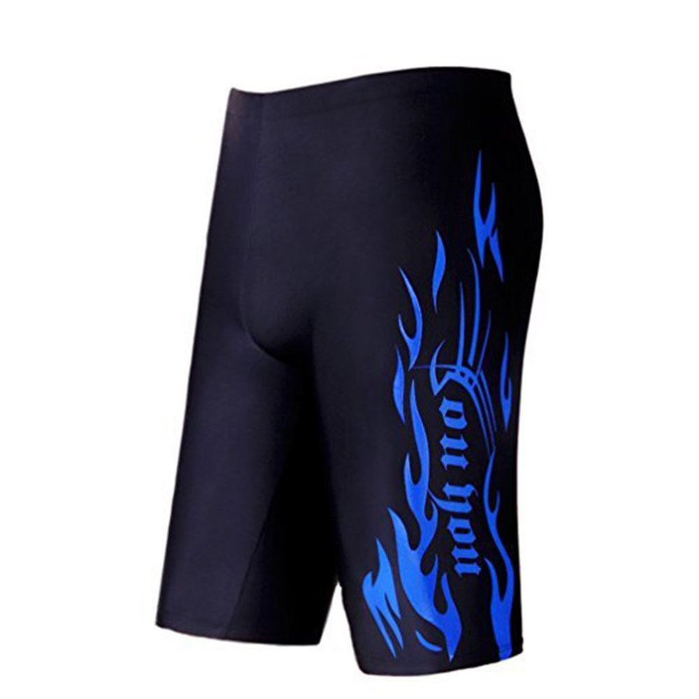 Fansino Low Waist Spa Quick-Drying Patten Male Pants Swimming Shorts Elastic Breathable Diving Trunks for men(Blue-1-XL)