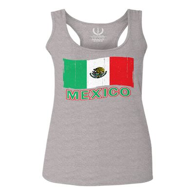 0038. Distressed Bandera Mexico Mexican Flag Coat of arms Mexicano 5 de Mayo Women's Tank Top Racerback (Light Gray Large)