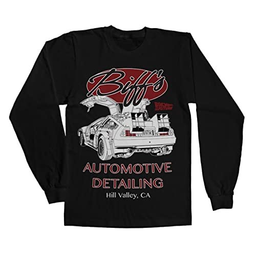 Back To The Future Officially Licensed Biff's Automotive Detailing 3/4 Sleeve T-Shirt (Black), X-Large